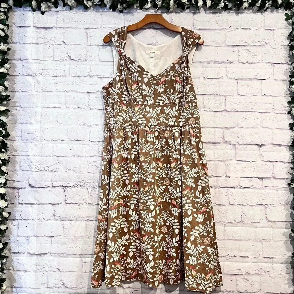 Merona Floral Print Bird Print Fit & Flare Sleeveless Dress Size 14 Casual